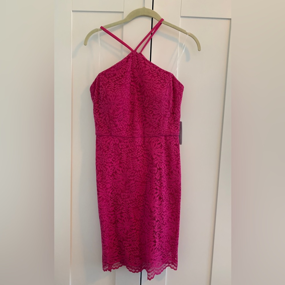 NWT Jump Apparel Pink Lace Strappy Dress Size 7/8 Back Cutout Fitted NWT